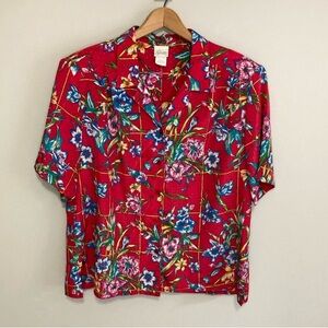 Vintage Women’s Short Sleeve Button Down Floral Shirt, Pykettes, Retro Oversize